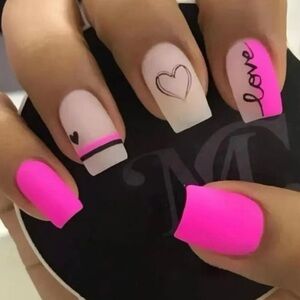 Y2K Short Square Valentine’s Day “Love” Pink 24 Piece Nails